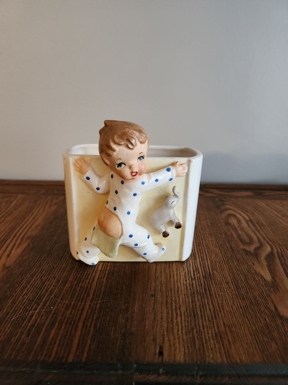 Vtg Napco Planter Pajama Boy Bottom Flap Open Polka Dot Elephant 1958